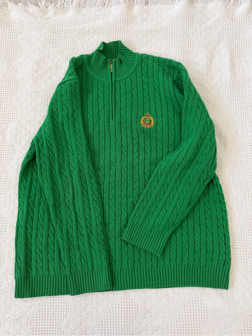 Polo by Ralph Lauren Green Cable-Knit Half-Zip Sweater with Crest